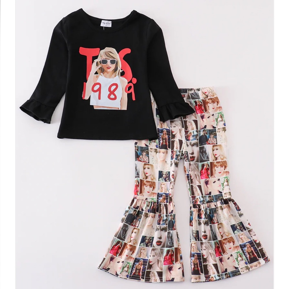 girls Taylor Swift bellbottoms matching top.